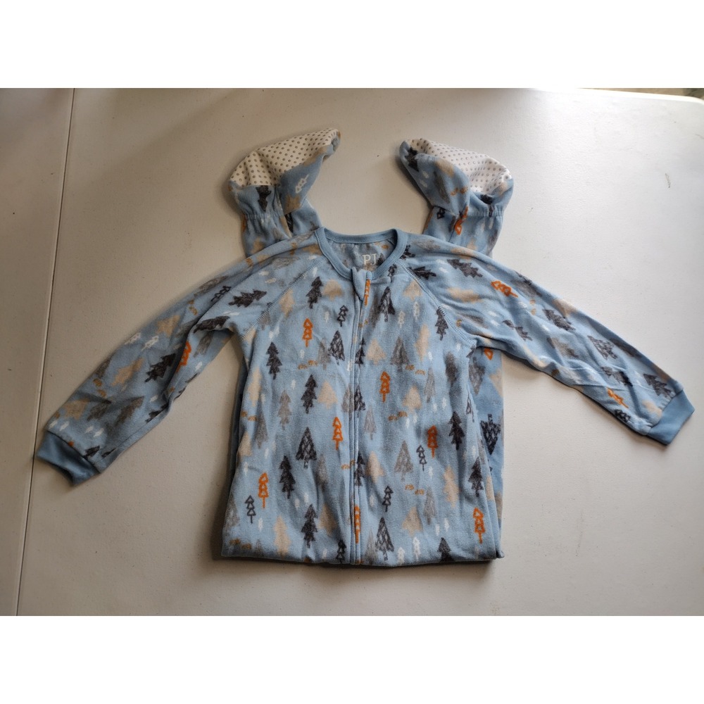 PJ Place Kids Blue Tree Print‎ Fleece Footed Pajamas One Piece Sleepwear 4T